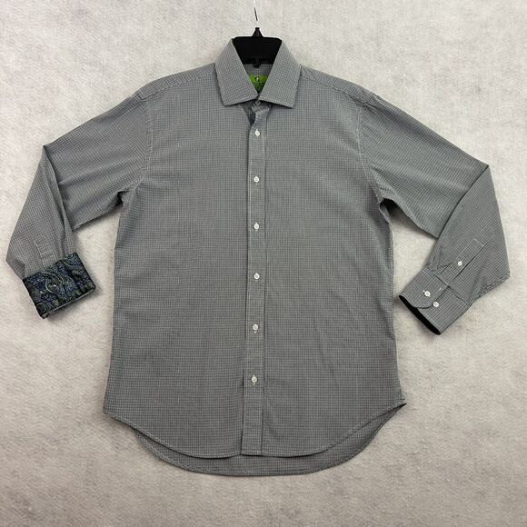 Bristol & Bull Shirt Mens Size Medium 15- 15 1/2 32/33 Blue Check Button Up - Picture 3 of 14